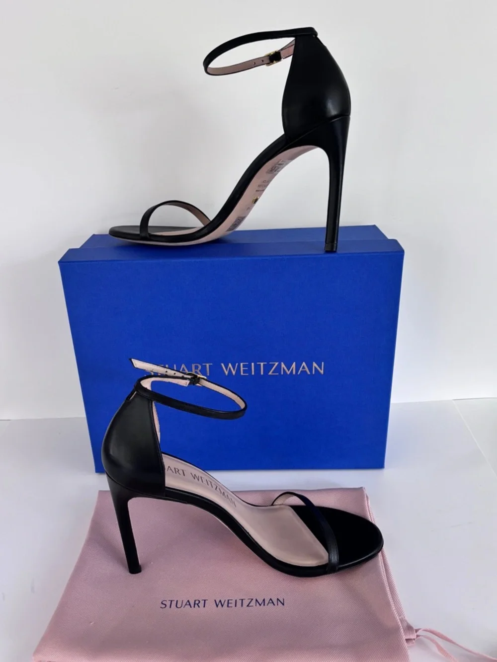 Stuart Weitzman Nudistsong Black Leather Ankle Strap Heels Size 9.5C